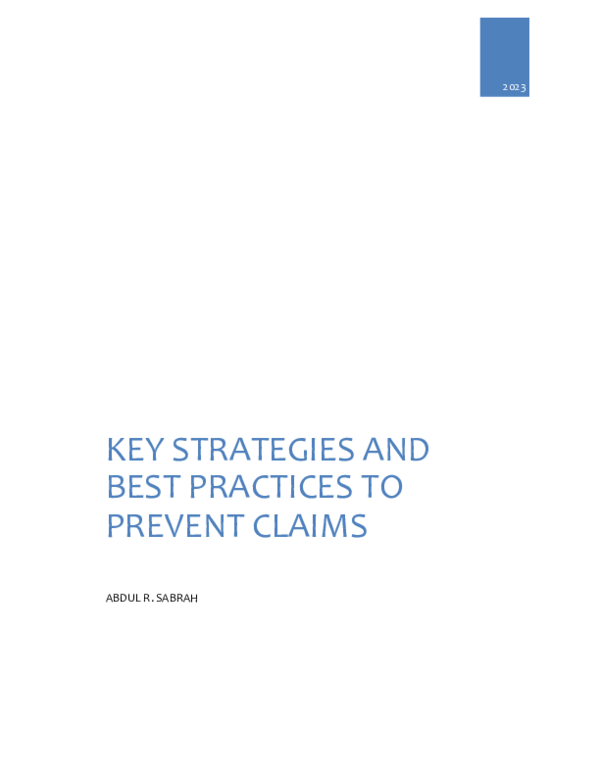 (DOC) KEY STRATEGIES AND BEST PRACTICES TO PREVENT CLAIMS