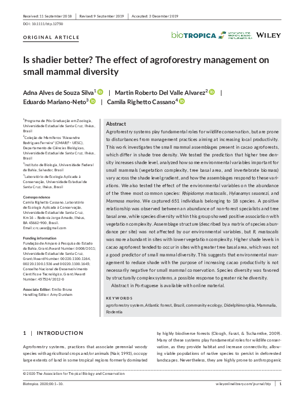 (PDF) Is shadier better? The effect of agroforestry management on small ...