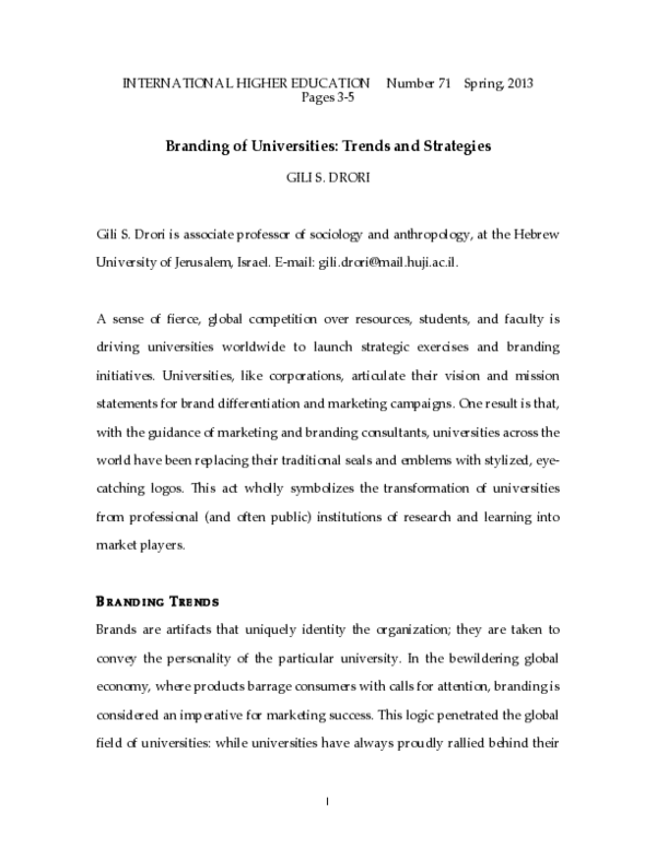 Branding Universities: Trends and Strategies