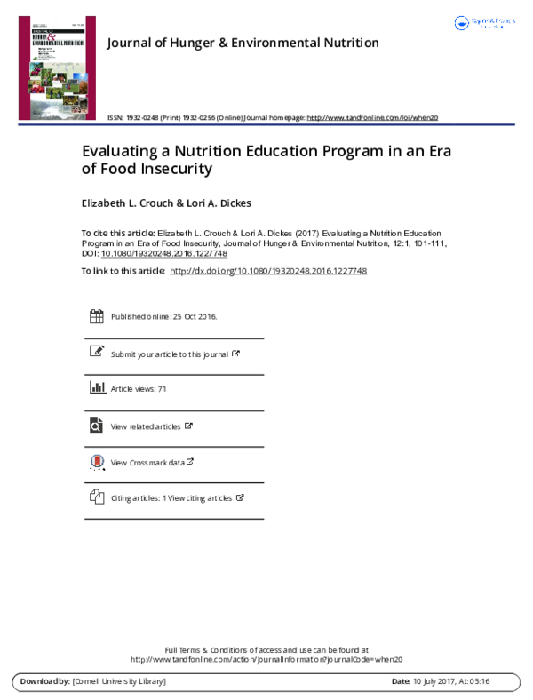 (PDF) Evaluating a Nutrition Education Program in an Era of Food Insecurity