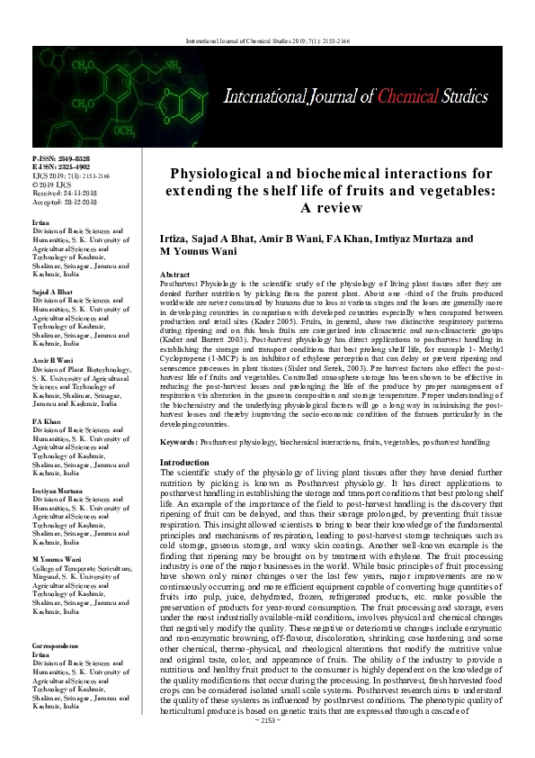(PDF) Physiological and biochemical interactions for extending the