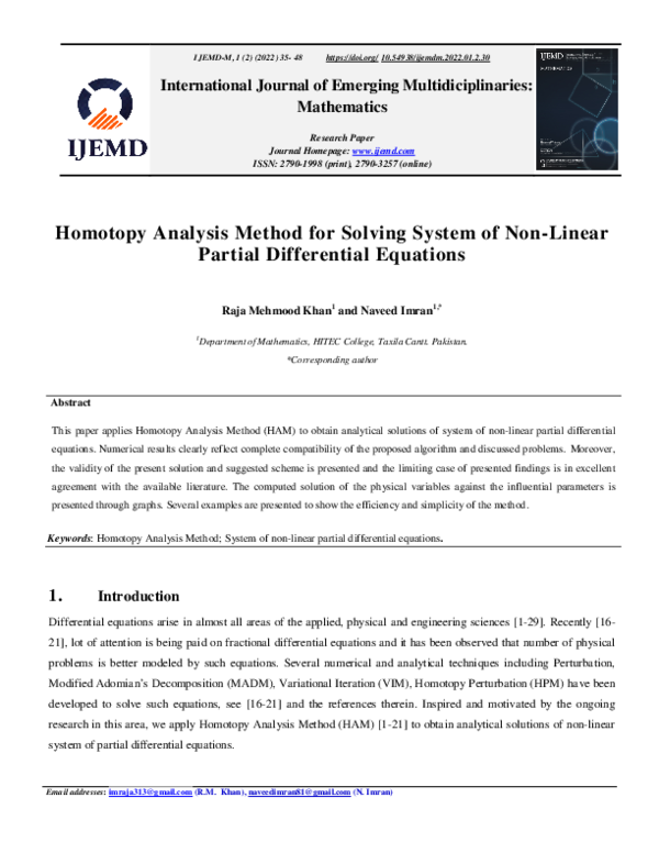 (PDF) Homotopy Analysis Method for Solving System of Non-Linear Partial ...