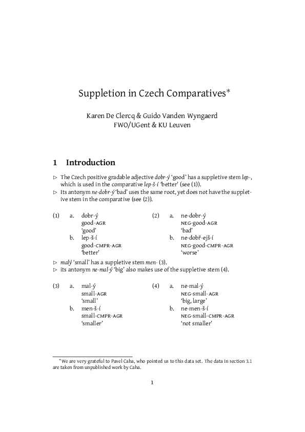 (PDF) Suppletion in Czech Comparatives