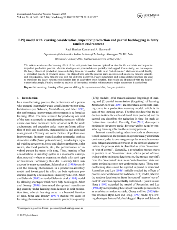 (PDF) EPQ model with learning consideration, imperfect production and ...