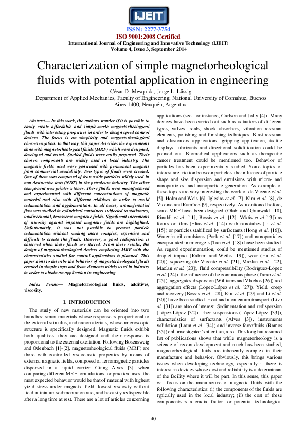 (PDF) Characterization of simple magnetorheological fluids with ...