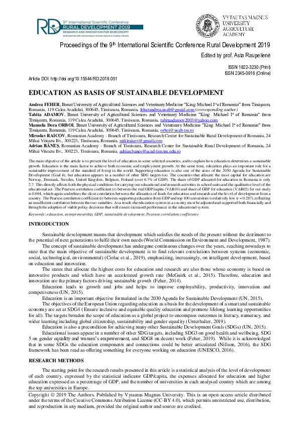 Pdf Education As Basis Of Sustainable Development