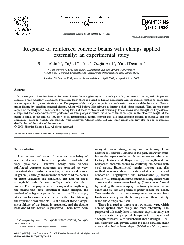 (PDF) Response of reinforced concrete beams with clamps applied ...