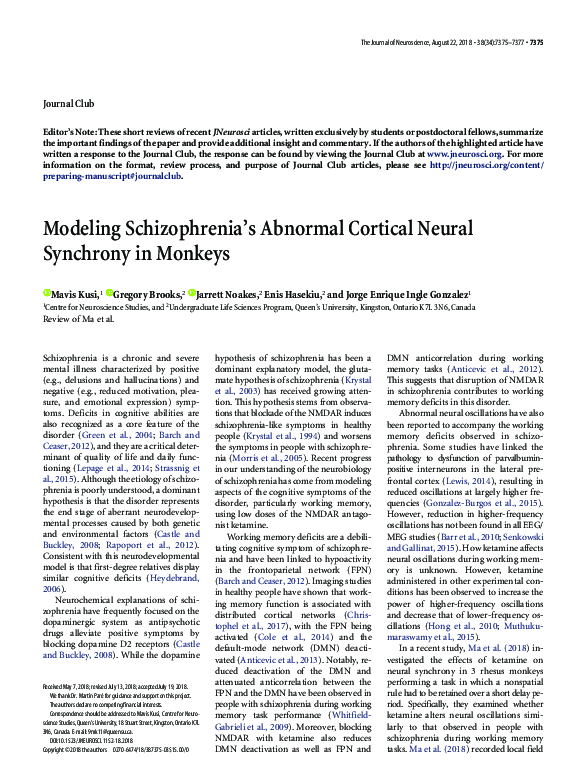 (PDF) Modeling Schizophrenia's Abnormal Cortical Neural Synchrony in ...
