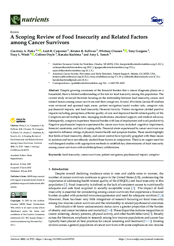 (PDF) A Scoping Review of Food Insecurity and Related Factors among ...