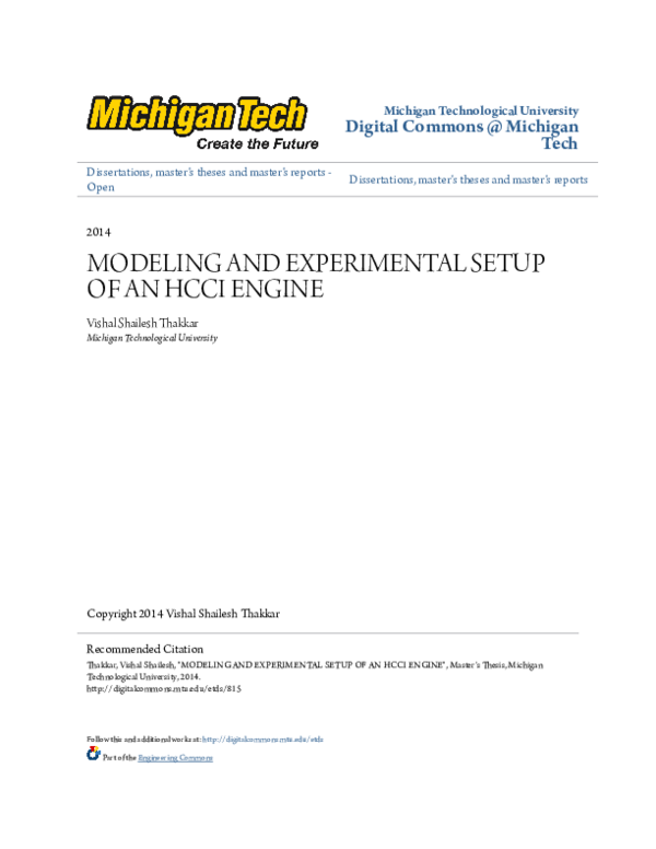 (PDF) Modeling and Experimental Setup of an Hcci Engine