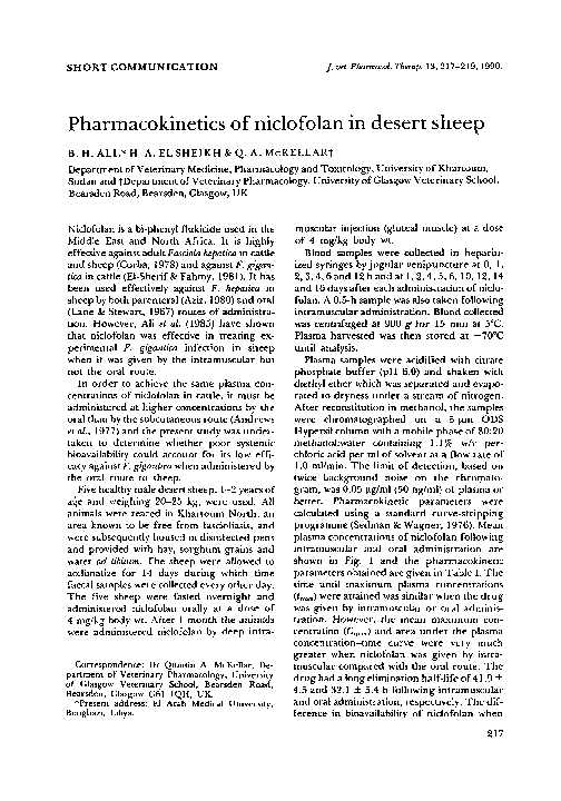 (PDF) Pharmacokinetics of niclofolan in desert sheep