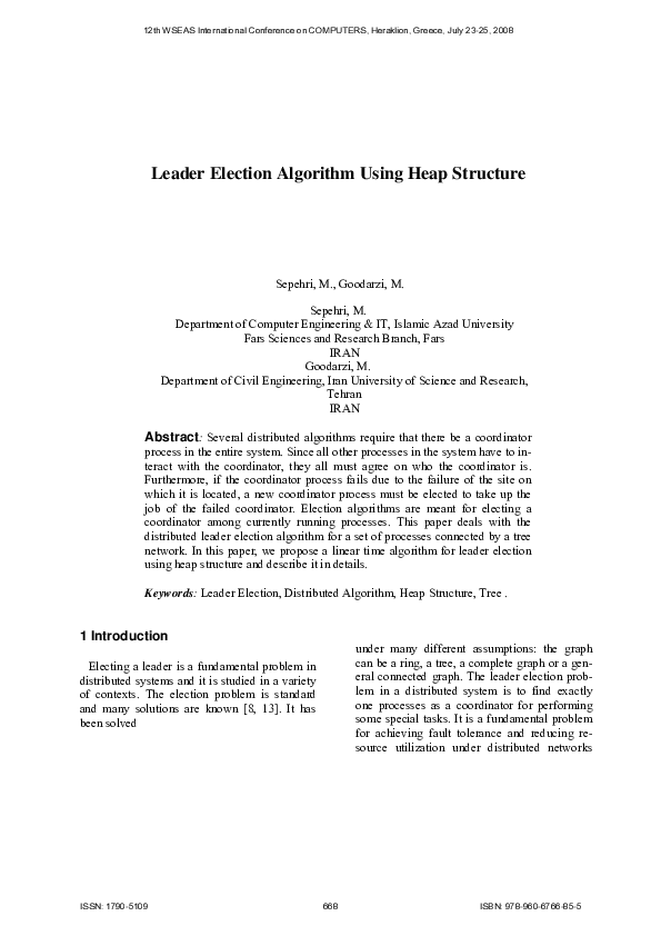 (PDF) Leader election algorithm using heap structure
