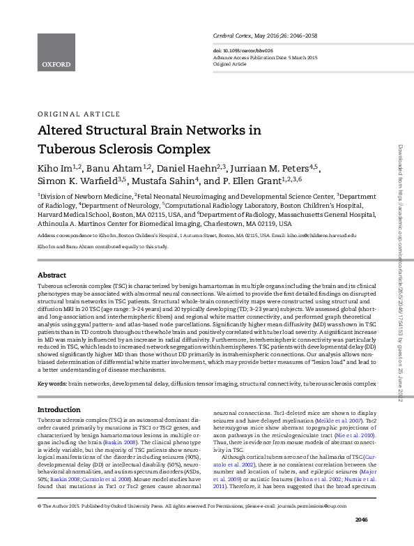 (PDF) Altered Structural Brain Networks in Tuberous Sclerosis Complex