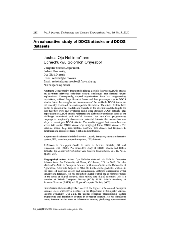 (PDF) An exhaustive study of DDOS attacks and DDOS datasets