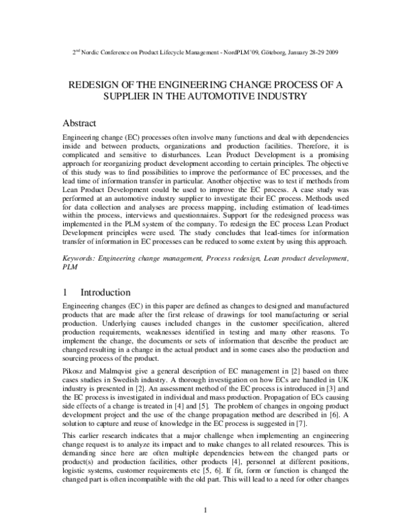 (PDF) Redesign of the Engineering Change Process of a Supplier in the ...