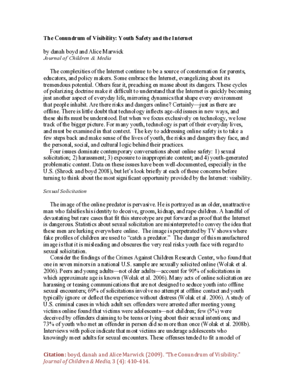 (PDF) The Conundrum of Visibility Youth Safety