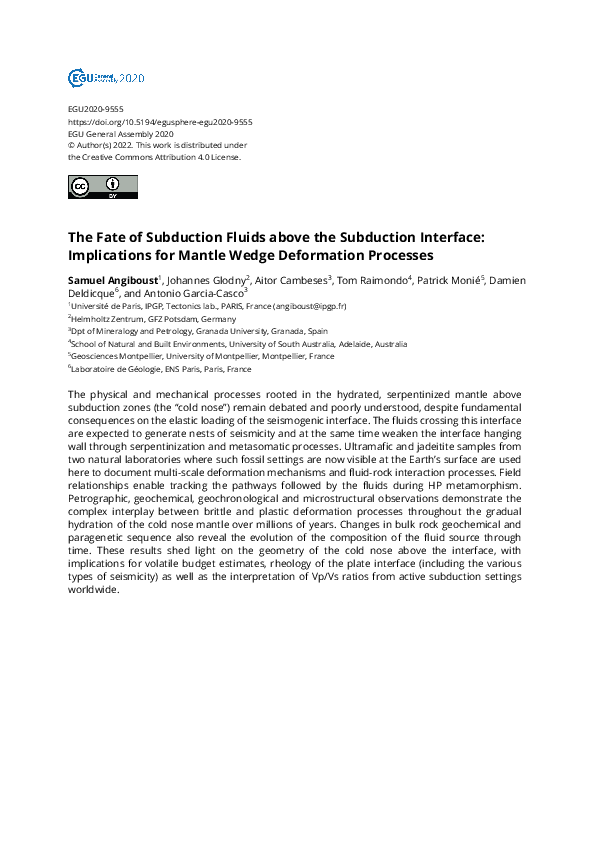 (PDF) The Fate of Subduction Fluids above the Subduction Interface ...