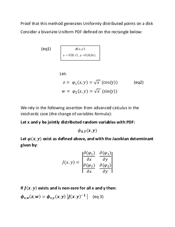 (PDF) An algorithm for generating uniformly distributed points on a disk