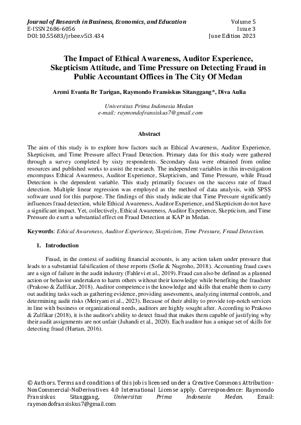 (PDF) The Impact of Ethical Awareness, Auditor Experience, Skepticism ...