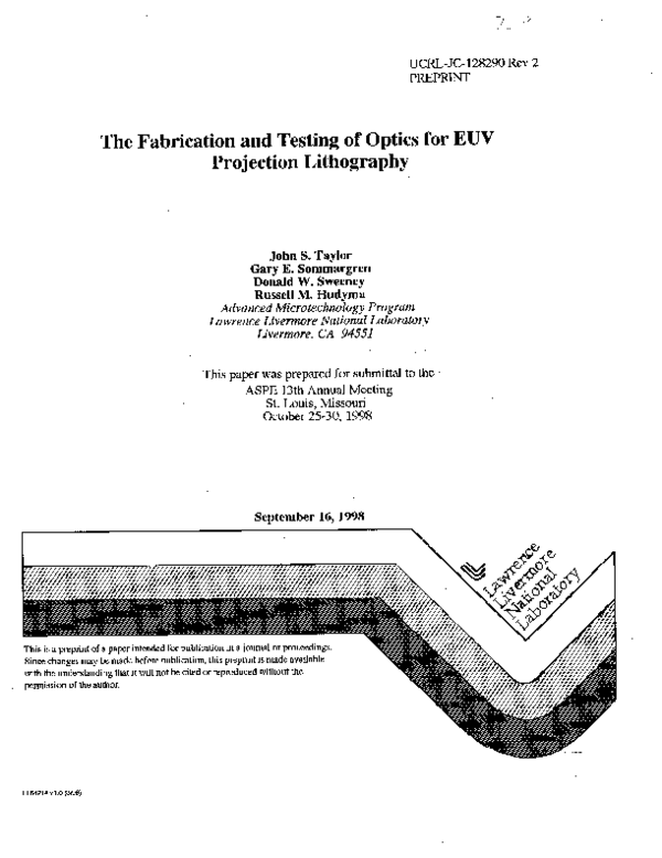 (PDF) Fabrication and testing of optics for EUV projection lithography