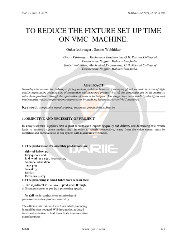 (PDF) To reduce the fixture set up time on VMC Machine