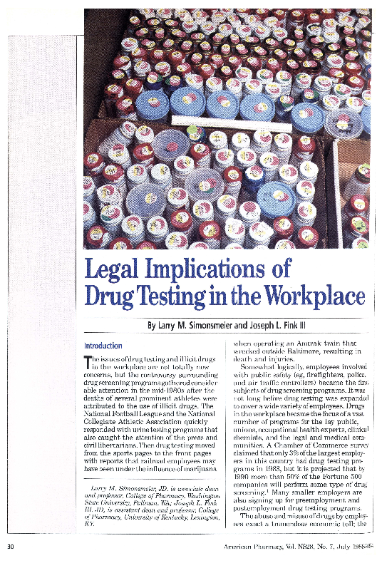 (PDF) Legal Implications of Drug Testing in the Workplace