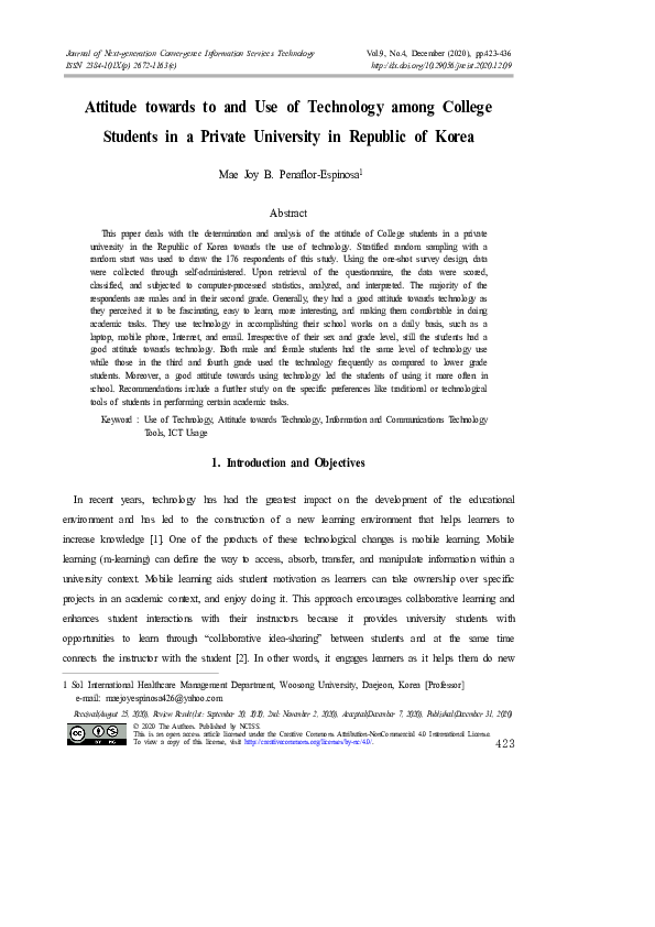 (PDF) Attitude towards to and Use of Technology among College Students ...