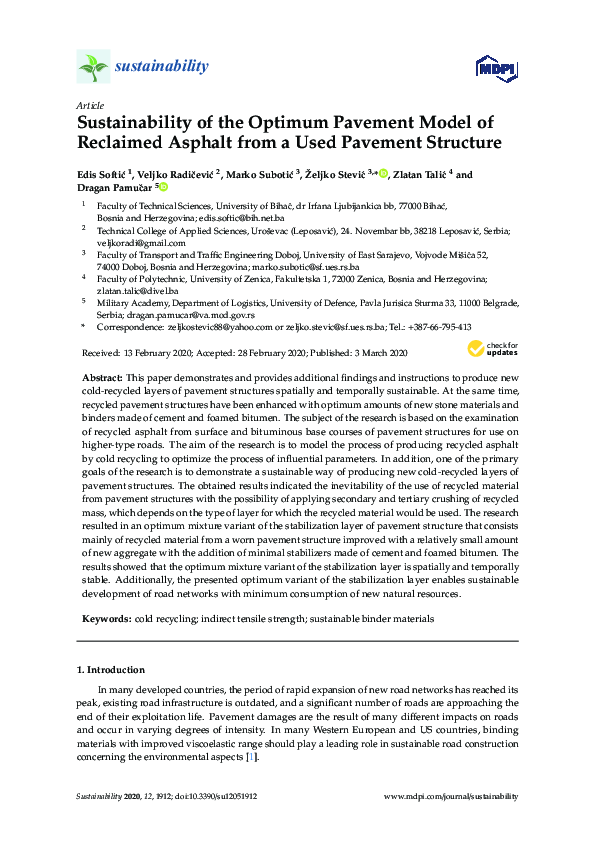 (PDF) Sustainability of the Optimum Pavement Model of Reclaimed Asphalt ...