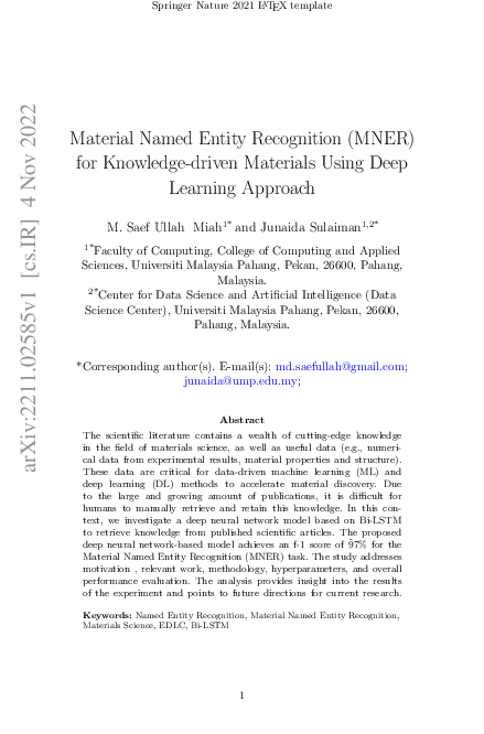 (PDF) Material Named Entity Recognition (MNER) for Knowledge-driven ...