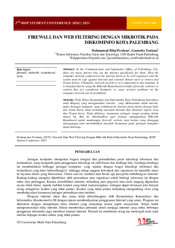 (PDF) Firewall dan Web Filtering dengan Mikrotik pada Diskominfo Kota ...