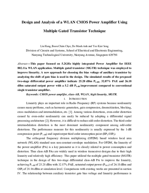 (PDF) Design and analysis of a WLAN CMOS power amplifier using multiple ...