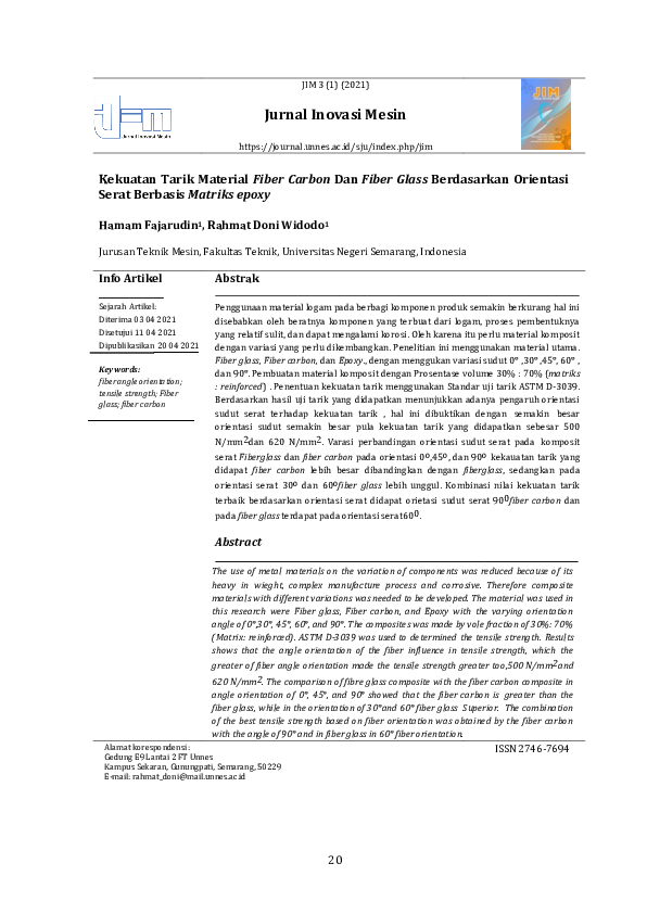 (PDF) Kekuatan Tarik Material Fiber Carbon Dan Fiber Glass Berdasarkan ...