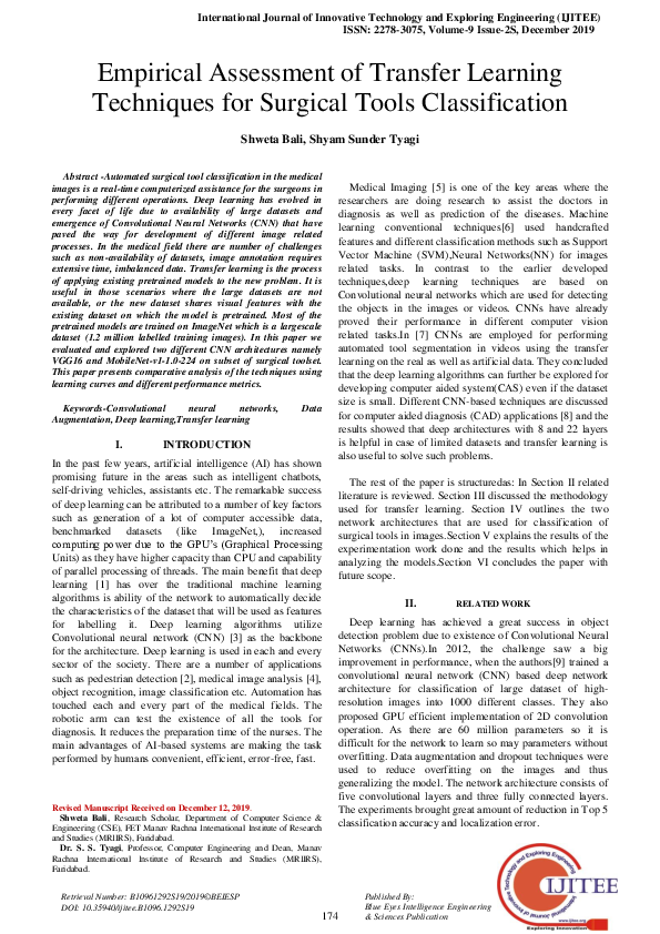 (PDF) Empirical Assessment of Transfer Learning Techniques for Surgical ...