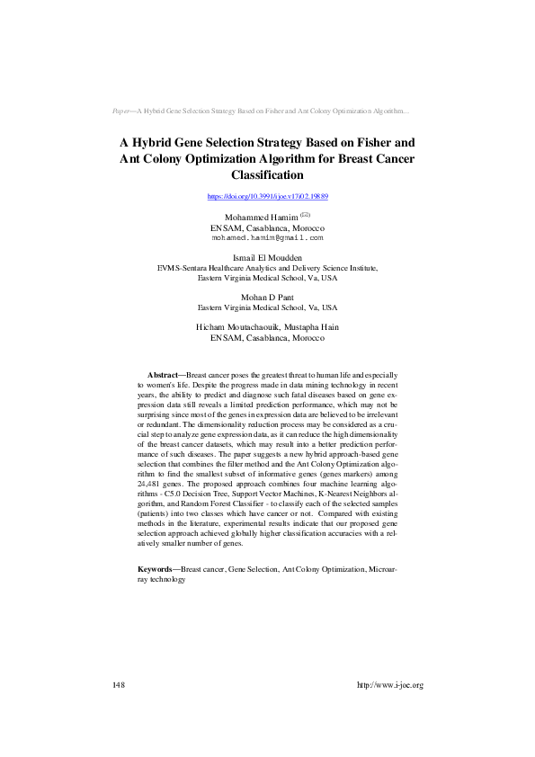 (PDF) A Hybrid Gene Selection Strategy Based on Fisher and Ant Colony ...