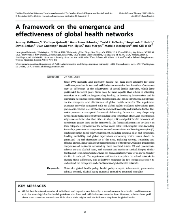 (PDF) A framework on the emergence and effectiveness of global health ...