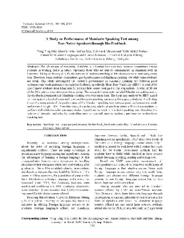 (PDF) A Study on Performance of Mandarin Speaking Test among non-native ...