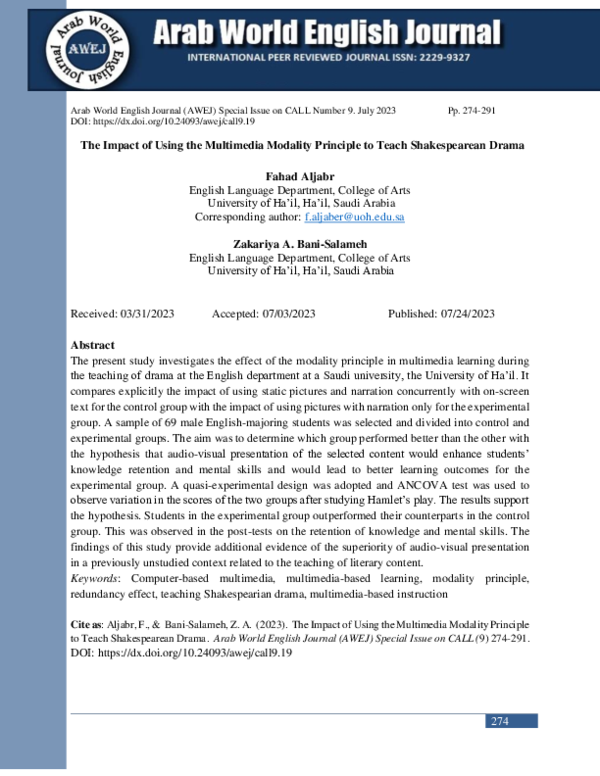 (PDF) The Impact of Using the Multimedia Modality Principle to Teach ...
