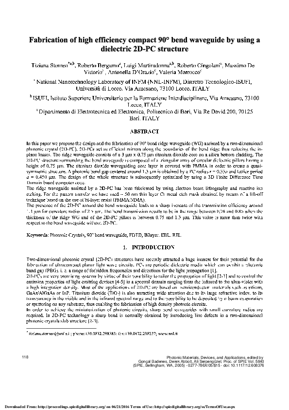 (PDF) Fabrication of high efficiency compact 90° bend waveguide by ...