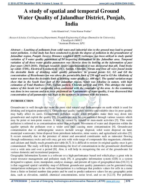 (PDF) A study of spatial and temporal Ground Water Quality of Jalandhar ...