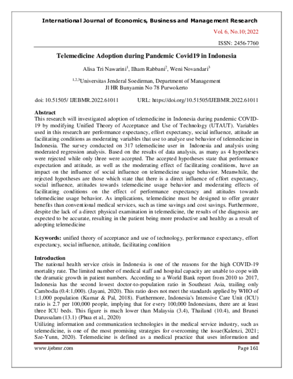 (PDF) Telemedicine Adoption during Pandemic Covid19 in Indonesia