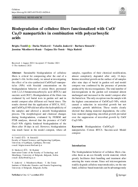 (PDF) Biodegradation of cellulose fibers functionalized with CuO/Cu2O ...
