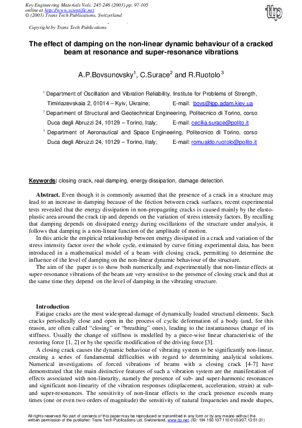 (PDF) The Effect of Damping on the Non-Linear Dynamic Behaviour of a ...