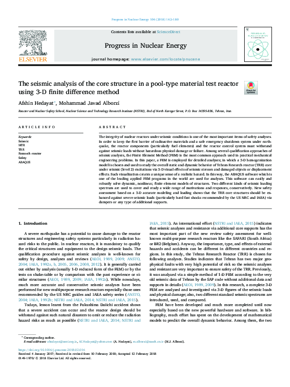 (PDF) The seismic analysis of the core structure in a pool-type ...