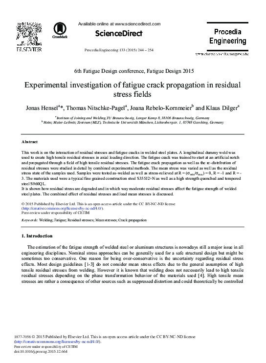 (PDF) Experimental Investigation of Fatigue Crack Propagation in ...