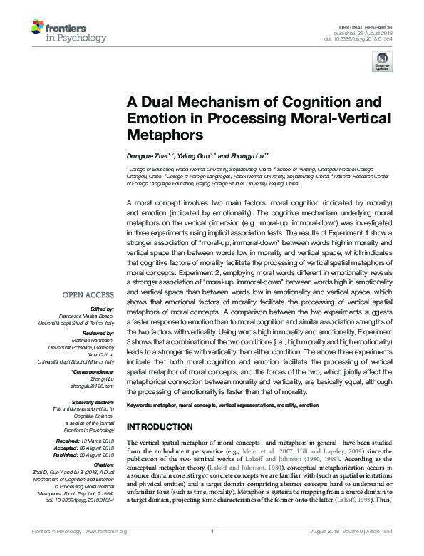 (PDF) A Dual Mechanism of Cognition and Emotion in Processing Moral ...