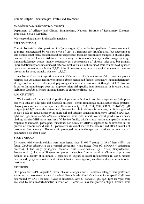 (DOC) Chronic Colpitis: Immunological Profile and Treatment