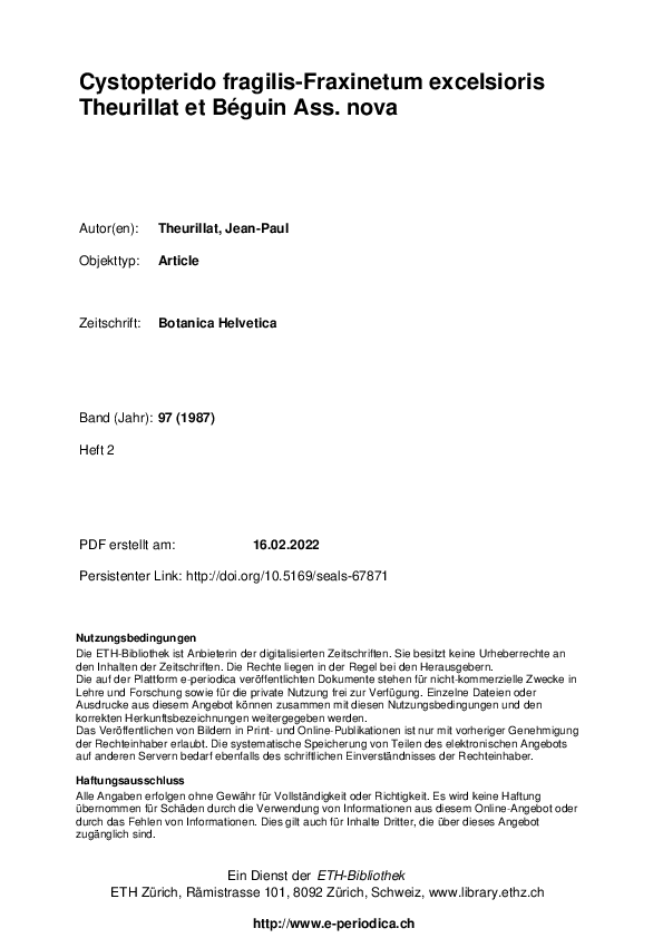 (PDF) Cystopterido fragilis-Fraxinetum excelsioris Theurillat et Béguin ...