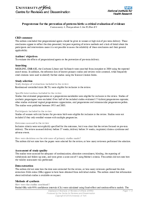 (PDF) Progesterone for the prevention of preterm birth: A critical ...