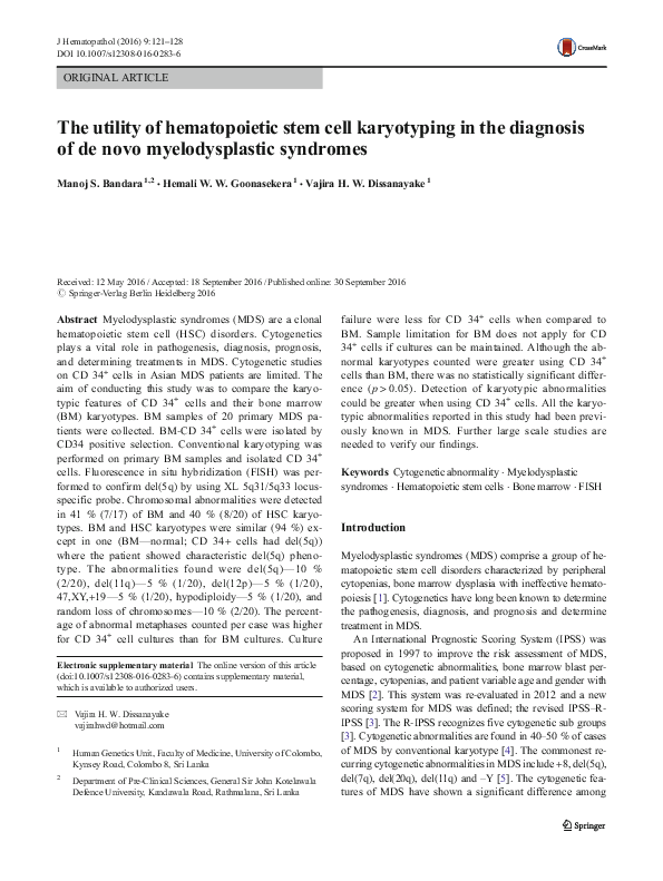 (PDF) The utility of hematopoietic stem cell karyotyping in the ...