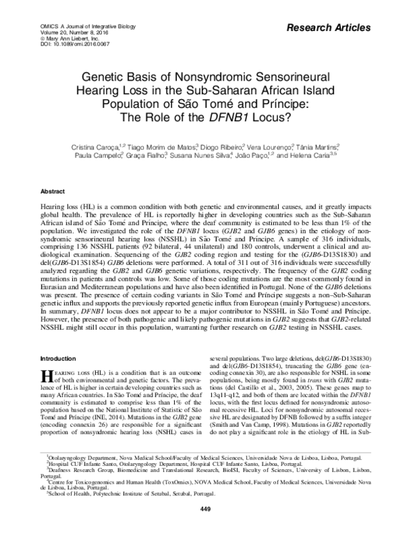 (PDF) Genetic Basis of Nonsyndromic Sensorineural Hearing Loss in the ...